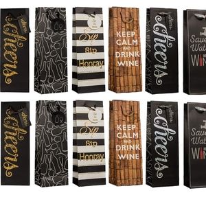 Wine Bottle Gift Bags Set of 12 Black Gold